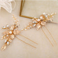 SLBRIDAL Handmade Clear Crystal Freshwater Pearls Bridal Hair Pin Set Wedding Hair Sticker Hair Accessories Women Jewelry