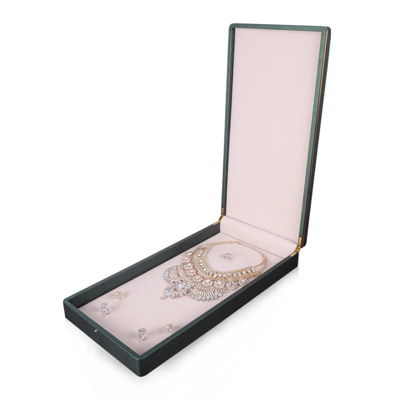 FADELI Wholesale 3 In1Box India Big Necklace Box Storage Dark Green PU Leather Large Jewelry Packing Box