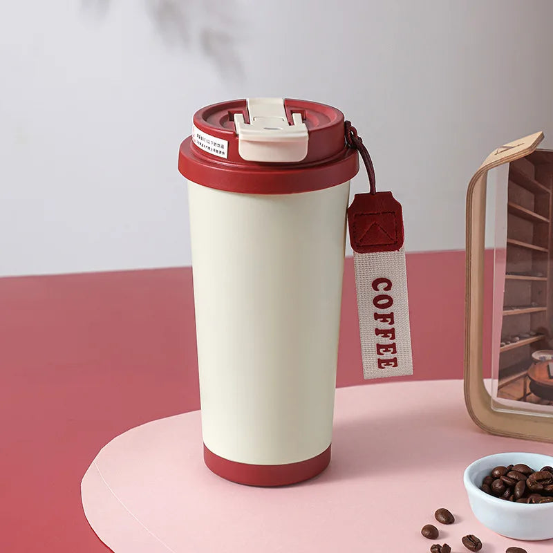 Insulated 530ml Sealed Coffee Tumbler with Handle Strap 316 Stainless Steel Vacuum Travel Mug