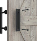 RHETECH Rustic Black 12\" Steel Sliding Barn Door Handle Pull Flush Hardware Set for Bathroom Hotel Bedroom Exterior Entry Hall