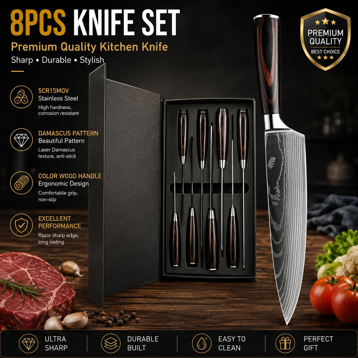 Professional 10-Piece Japanese Kitchen Knife Set High Carbon Stainless Steel Blades with Wood Handles