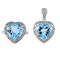 Romantic Rhodium Plated 925 Silver Fine Jewelry Set Natural Sky Blue Topaz Heart for Gifts Parties Engagements Women's Jewelry