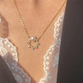 Vintage Rhodium Plated Chain Romantic Circle Pearl Pendant Necklace