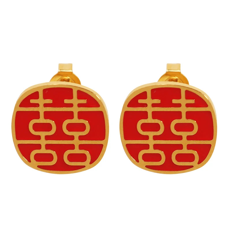Festive Red Earrings Chinese Stainless Steel Jewelry Earrings