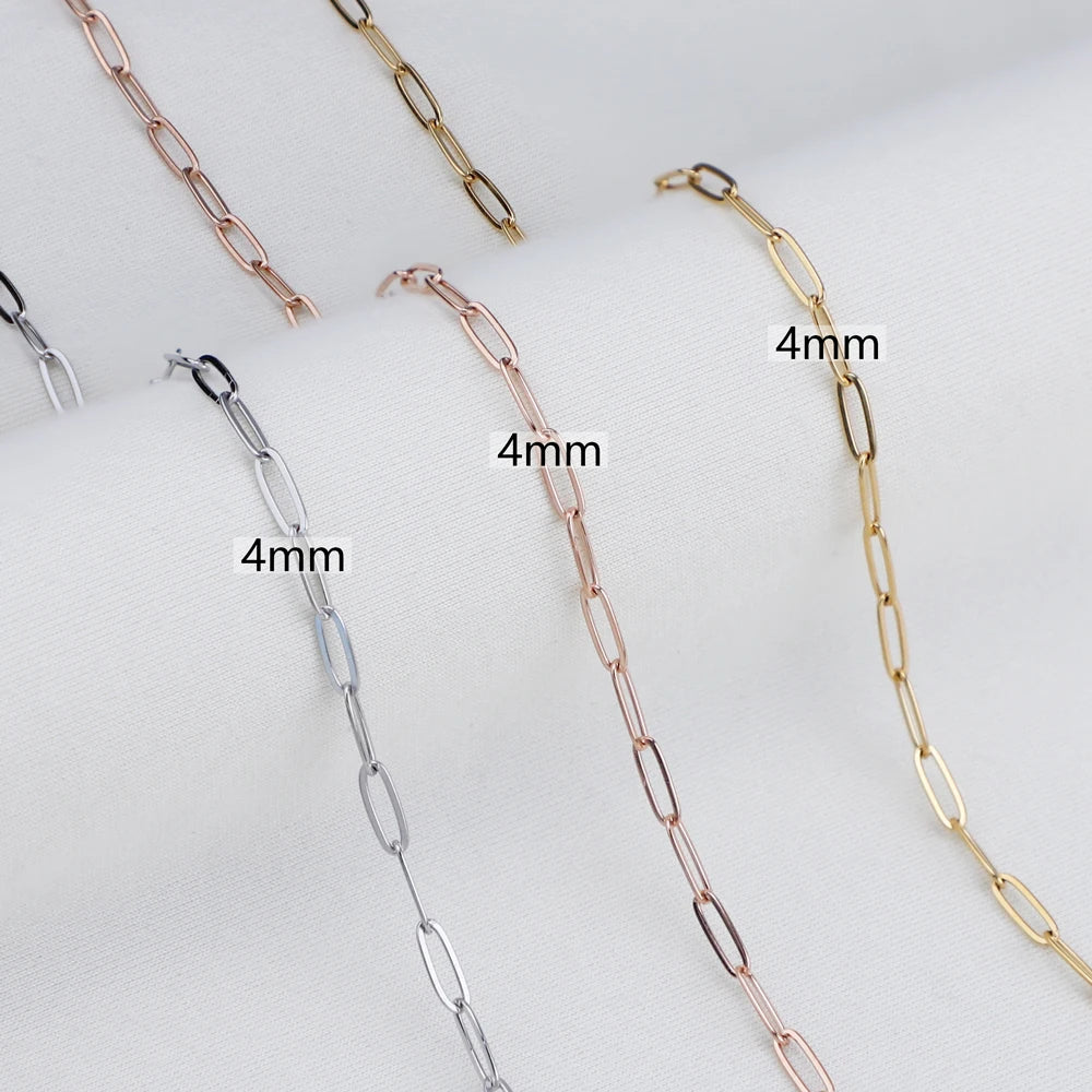 Wholesale 4MM Gold Plated Link Paperclip Chain Paper Clip Necklace for Women Lady Gift Collar