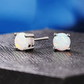 Hot Sale 8mm Round White Opal Stud Earrings for Women Silver Color Four Prong Setting Fashion Jewelry Wedding Gift Accessories