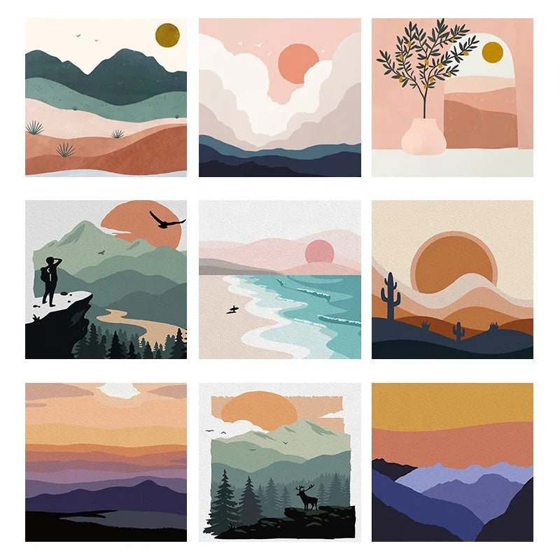 Orfon Q151 Sunrise Series Kids DIY Paint by Number Art Kit 20x20cm Canvas with Oil Medium and Frame for Students Boys/Girls
