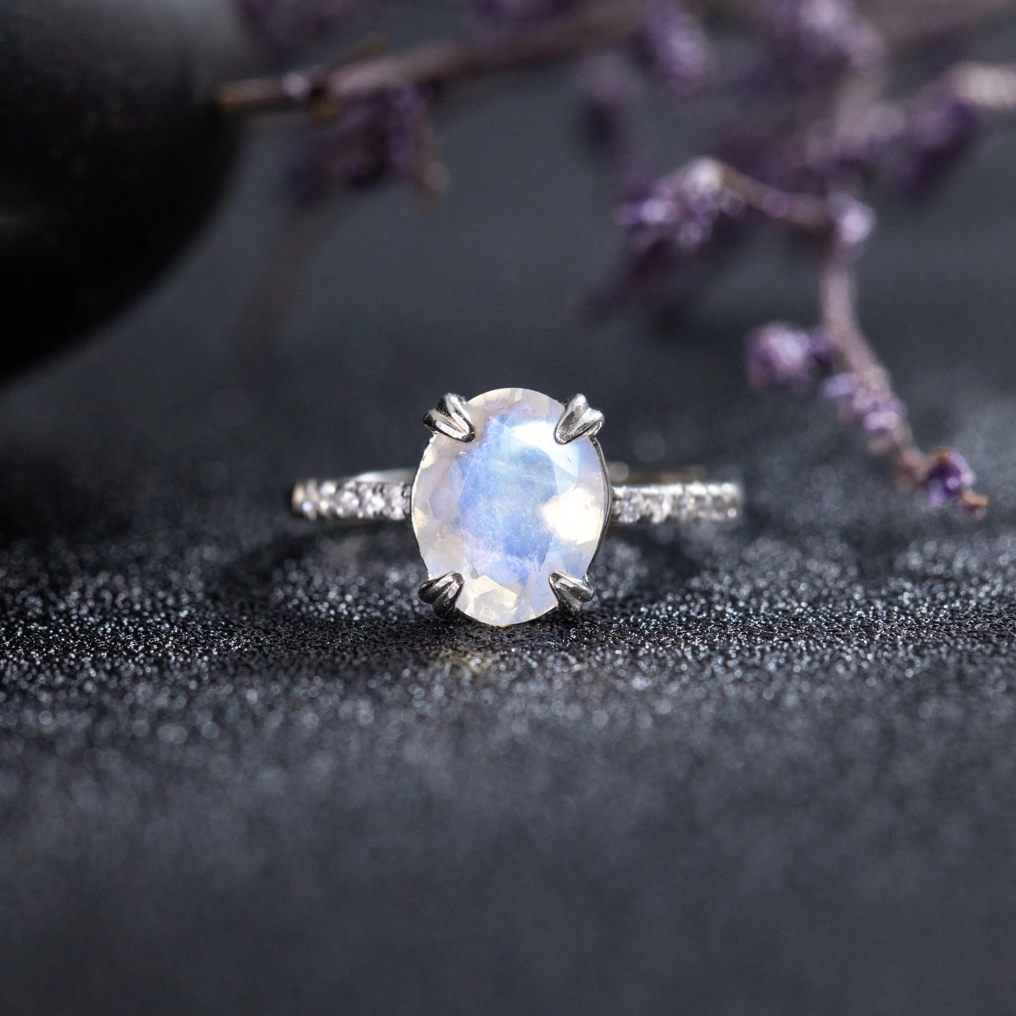 Luxury Fashion Handmade 925 Sterling Silver Natural Rainbow Moonstone Rings Jewelry Women Engagement Ring