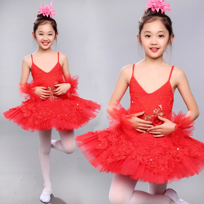 Red Children's Slip Swan Lake Performance Costume Ballet Pompadour Dress