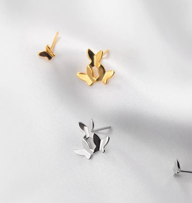 Wholesale Asymmetrical Butterfly Shape 18K Gold Plated 925 Sterling Silver Stud Earrings Women Fashion Jewelry