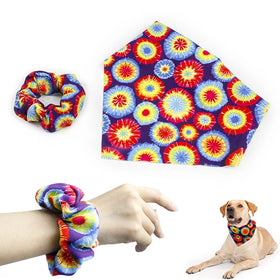 Designer Logo Hair Scrunchies Elastic Pet Dog/Cat Bandana Triangular Scarf Family Set Made Polyester Summer Winter Spring