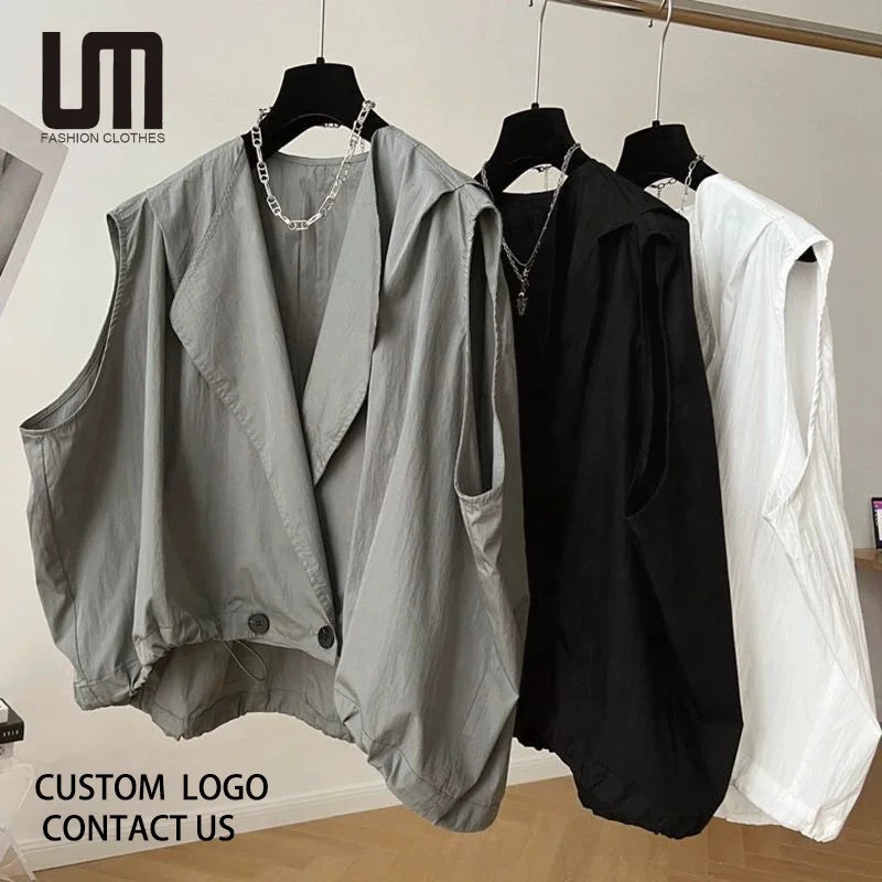 Women's Vest Coat 2025 Summer Y2K Oversize Sleeveless Waistcoat Casual Loose Fit Outerwear Breathable Streetwear