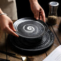 Western Style Restaurant Ceramic Round Shallow Plate 6 7 8 9 10 Inch Round Matte Slate Plate Steak Plates