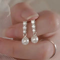 CAOSHI Elegant One Row Design Round 3A Zircon Pearl Earrings for Women Engagement Fashion Party Silver Plated Pendant Earrings