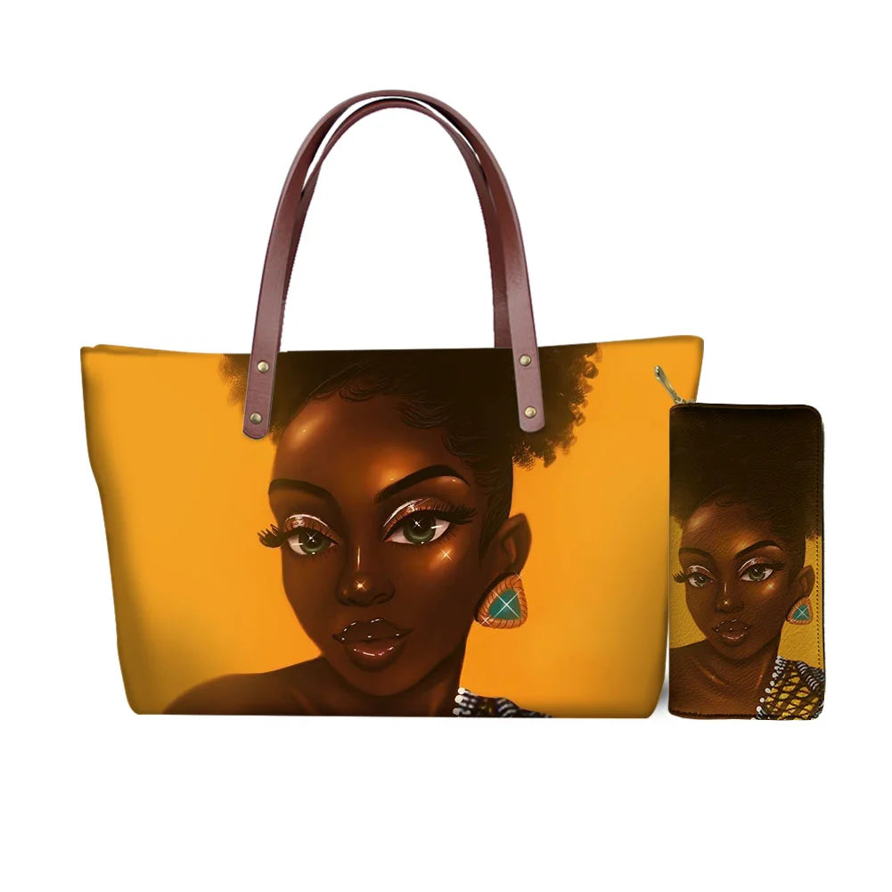 Women's Designer Purses Custom Handbags with Black Art African Girl Luxury Tote Bags Water Resistant Wholesale for Young Ladies