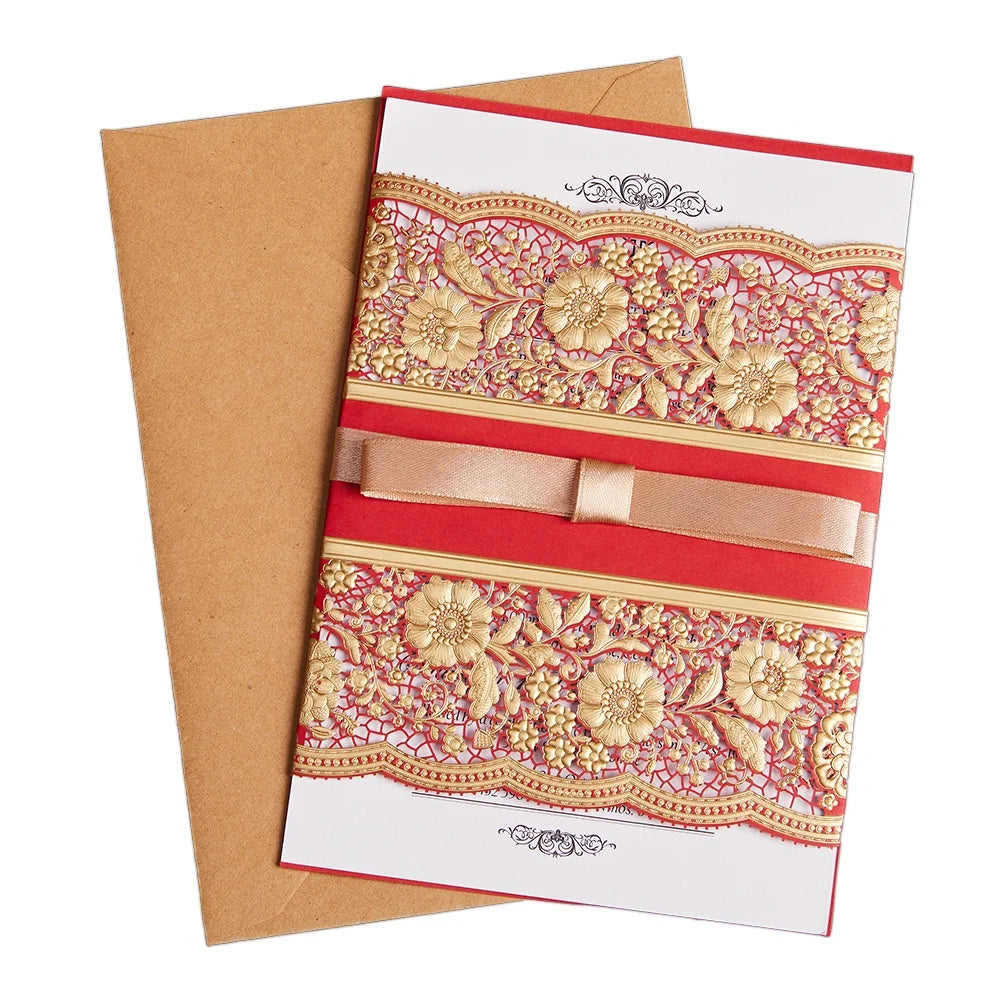 Luxury Embossed Wedding Invitations Flora Laser Cut Design Foil with Envelopes for Wedding Birthday Gift Cards
