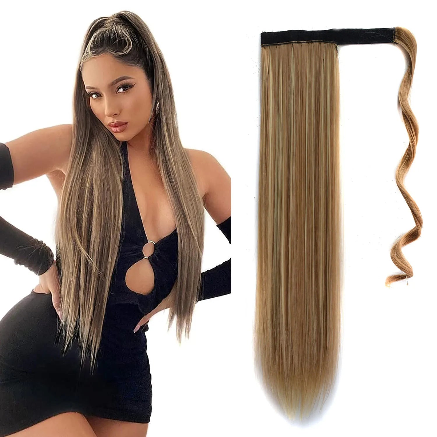 Long Ponytail Extension Straight Wrap Around Clip in Ponytail Hair Extensions Natural Soft Synthetic Hairpiece for Women 22 Inch