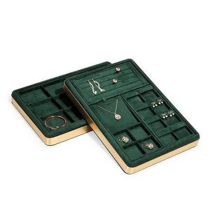 Custom Free Combination Green Necklace Ring Bracelet Jewelry Display Trays Metal Jewelry Showcase Organizer Tray