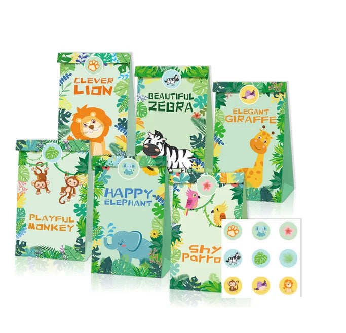 Jungle Animal Kraft Paper Bag for Boys Lion Monkey Elephant Candy Gift Bag for Happy Birthday Party Decor Promotions/Exhibitions