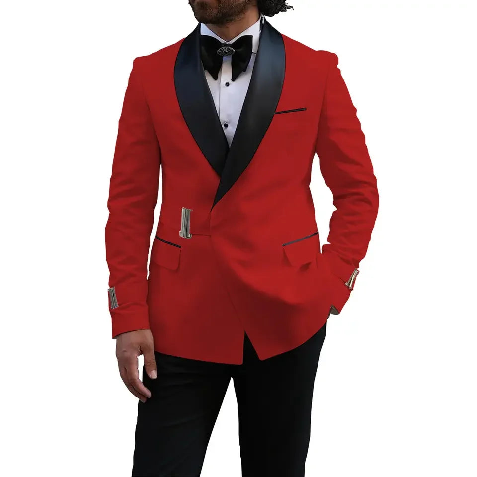 Designer Red Black Men's Tuxedo Suits 2 Pieces Regular Fit Shawl Lapel Jacket+Pants for Man Wedding Party Outfit Wear