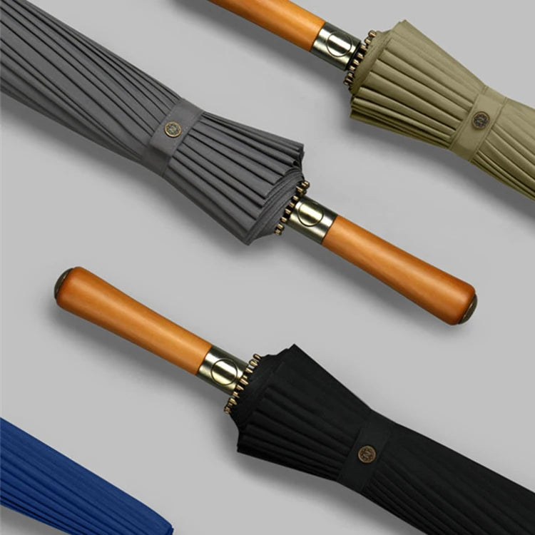 Luxury Women's Men's Automatic Umbrella Custom Design Auto Open Wooden Handle 24 Ribs 110cm Minimalist Style Windproof Umbrella