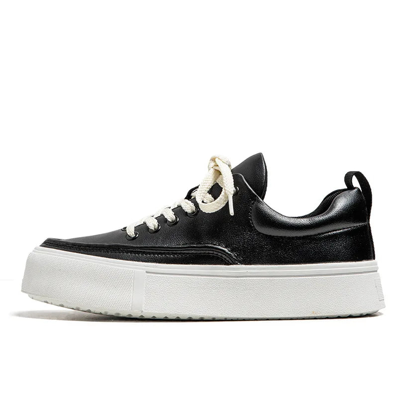 Handmade Men's Casual Flat Chunky Shoes Genuine Cow Leather Retro Style for Summer and Autumn Seasons