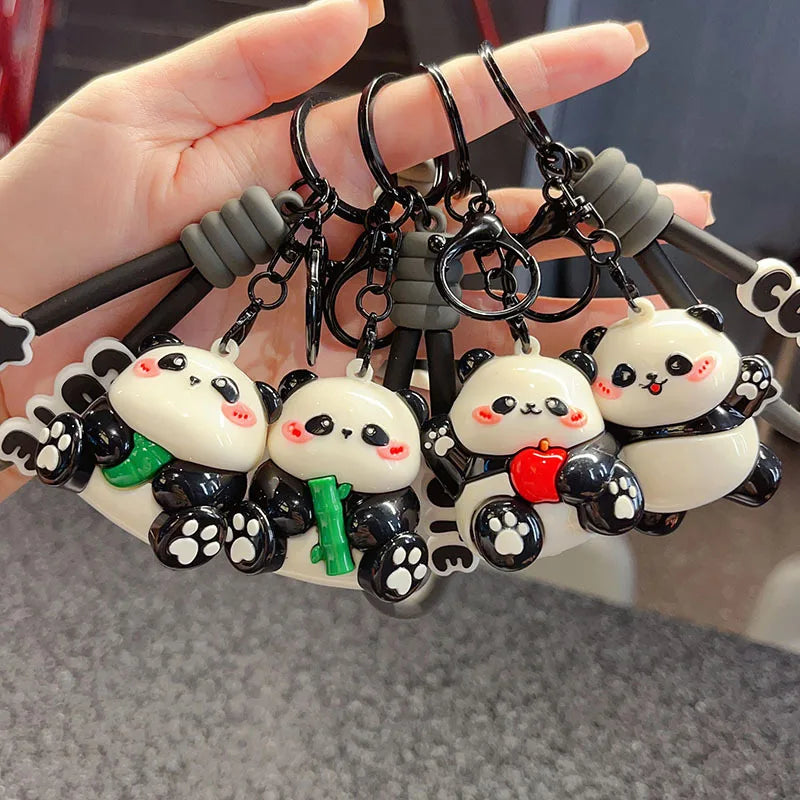Cartoon PVC Panda Keychain Exquisite Doll Cute Bag Pendant Car Accessories Small Gift for Couples Wholesale Promotion Rubber