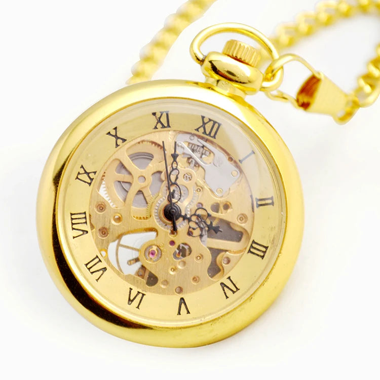BOSHIYA Antique Gold Silver Bronze Open Face Mechanical Pocket Watch with Skeletal Display Roman Numeral