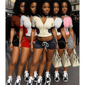 2025 Summer New Product Women 2 Pieces Sets Women Sweatsuits Outfit Color Blocks Zipper Crop Top Tracksuit Two Piece Short Sets