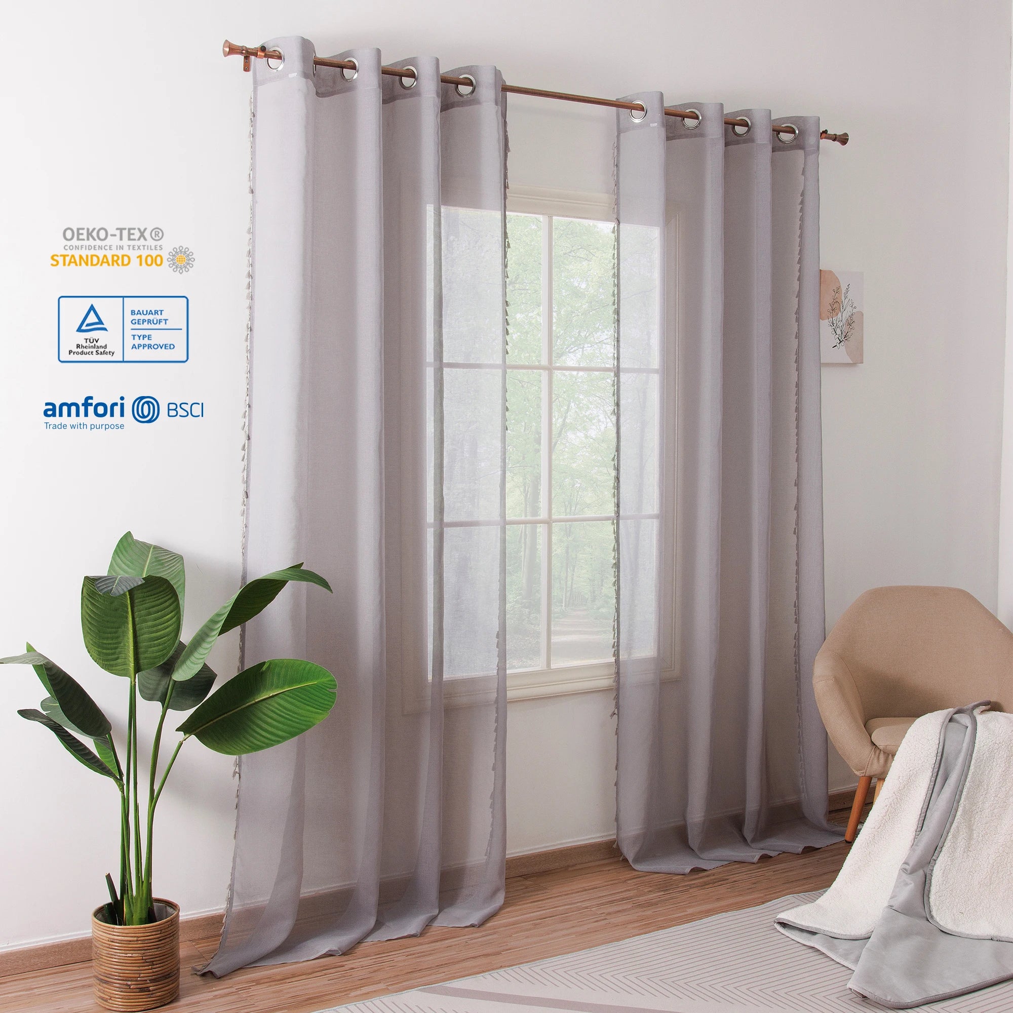 Tassel Design Sheer Voile Tulle Curtains for Living Room Window Cheap Price Fringe Decor Drapes for Home