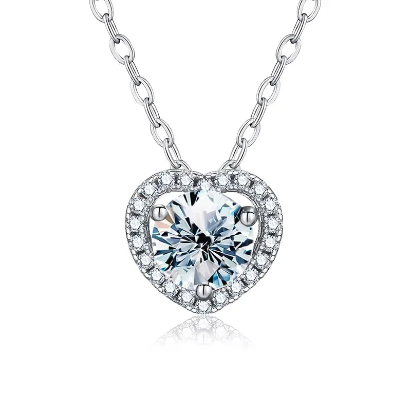 Wholesale GRA Heart Shape Halo Diamond Moissanite Pendant Necklace 925 Sterling Silver 18K Gold Plated Women Wedding Jewelry