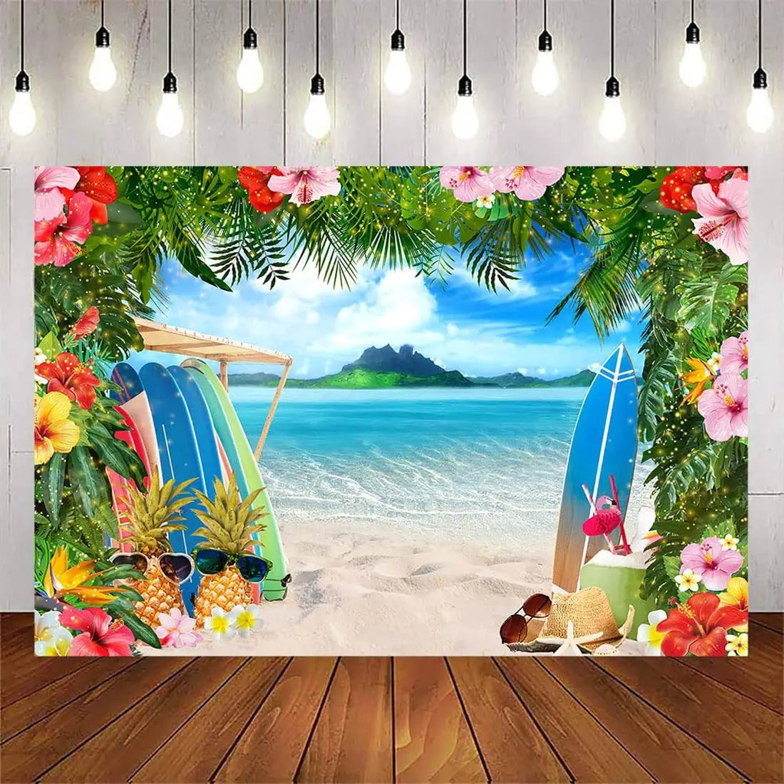 Ocean Surf Themed Vinyl Banner with Digital Printing Waterproof UV Resistant for Hawaiian Beach Parties Surf/Beach Scenes Decor