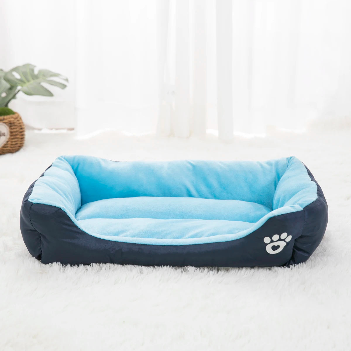 Super Soft Short Plush Dog Bed Washable square Pet Bed for Medium and Small Dogs Paw Print Short Plush Pet Dog Bed
