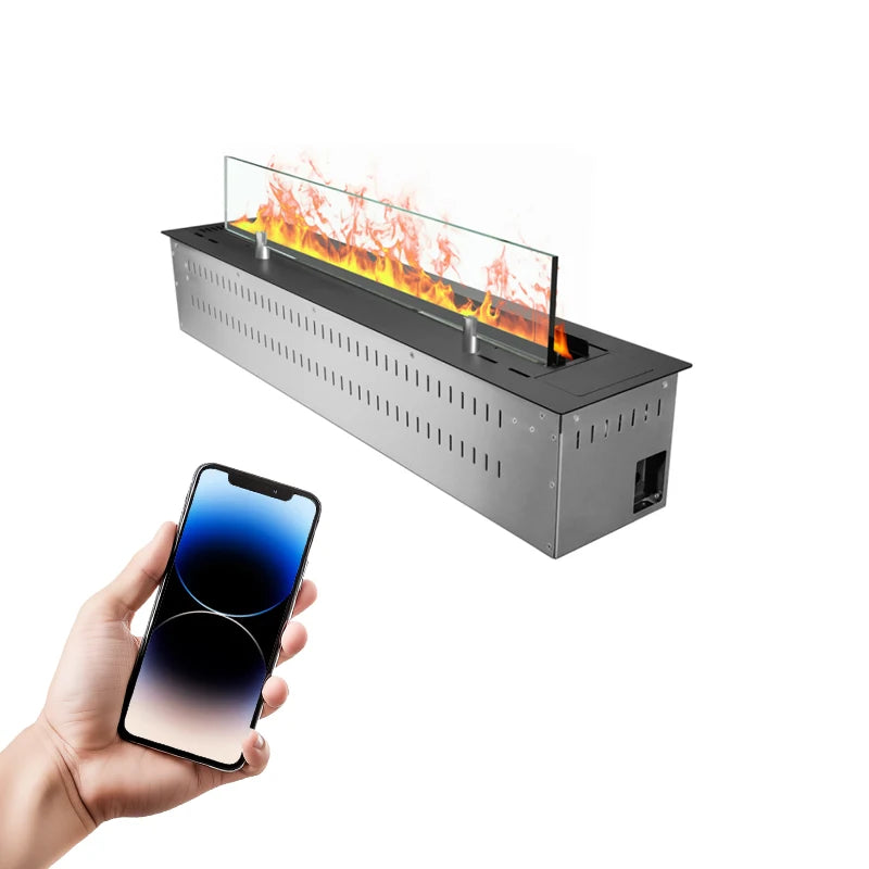 Modern 3D Steel Wood Outdoor Fireplace with WiFi Control for Villas Hotels Living Rooms Indoor & Outdoor Use Metal Insert
