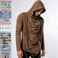 Men's Long-sleeved T-shirt Street Style Pile Collar T-shirt Swing Collar Hooded Custom Loose Fit T Shirt Screen Print Logo