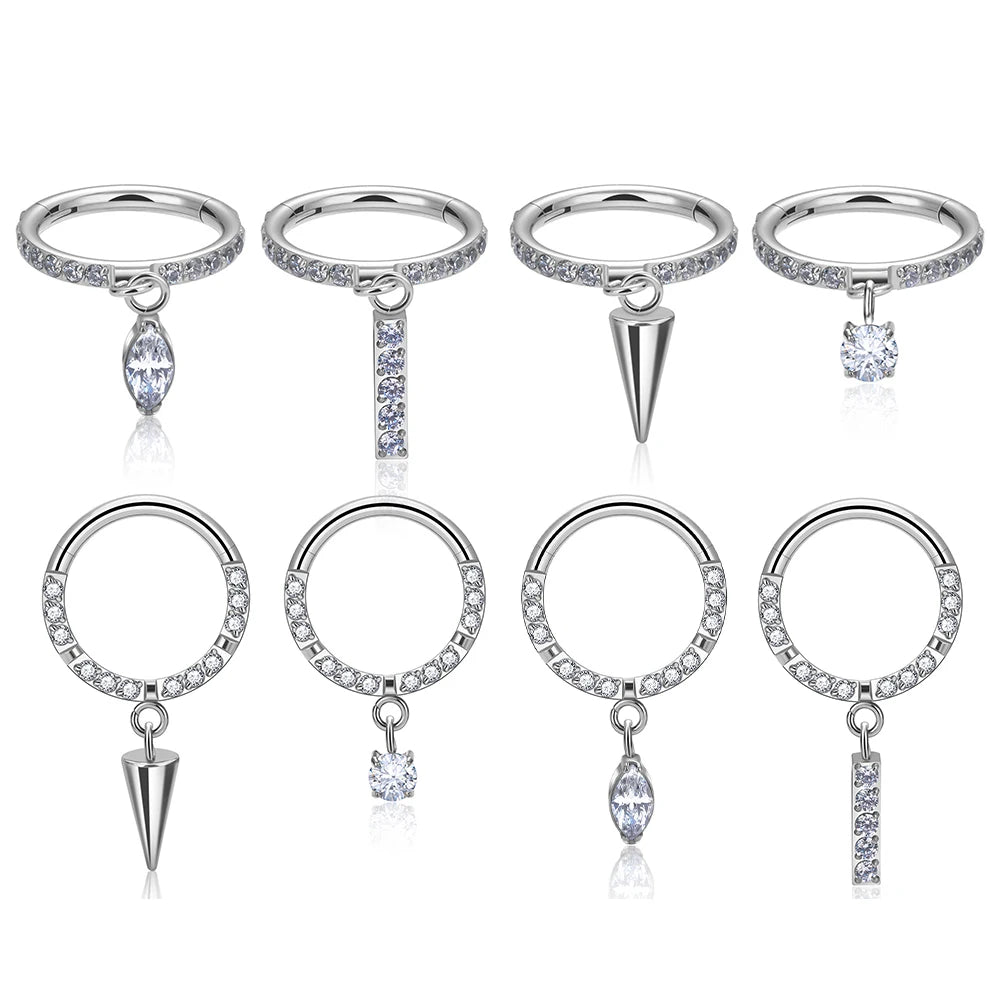 G23 Titanium Round Earring CZ Pendant 16G Septum Hoop Nose Ring Women Tragus Cartilage Helix Conch Daith Body Piercing Jewelry