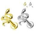 Gold Plated Titanium Snake Piercing Jewelry Internally Threaded Labret with Alien Snake Elephant Animal Stud for Weddings