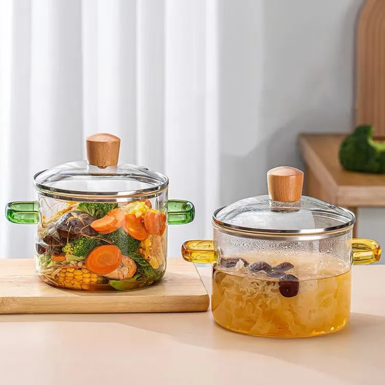 Soup & Stock Pots Glass Cooking Pot With Handles Microwaveable Tempered Glass Bowl Glass Pots for Cooking