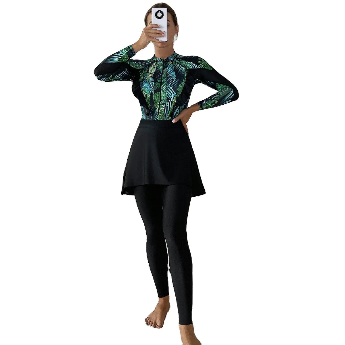2024 Trendy Modest Women's Plus Size Muslim Islamic 3-Piece Bathing Suits Long Sleeved Full Cover Hijab Moderate Swimwear