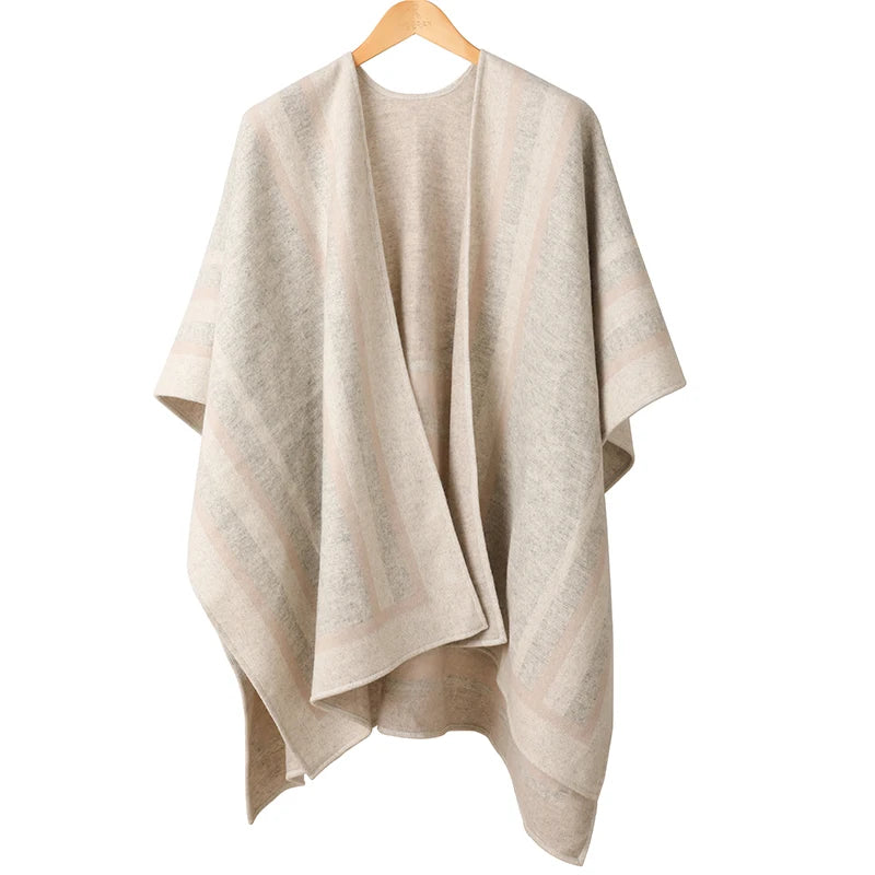 Hot Selling  Inner Mongulia Custom Design Winter Lady 100% Wool Poncho Customize logo Women Luxury Warm  Knitted Cape Shawl