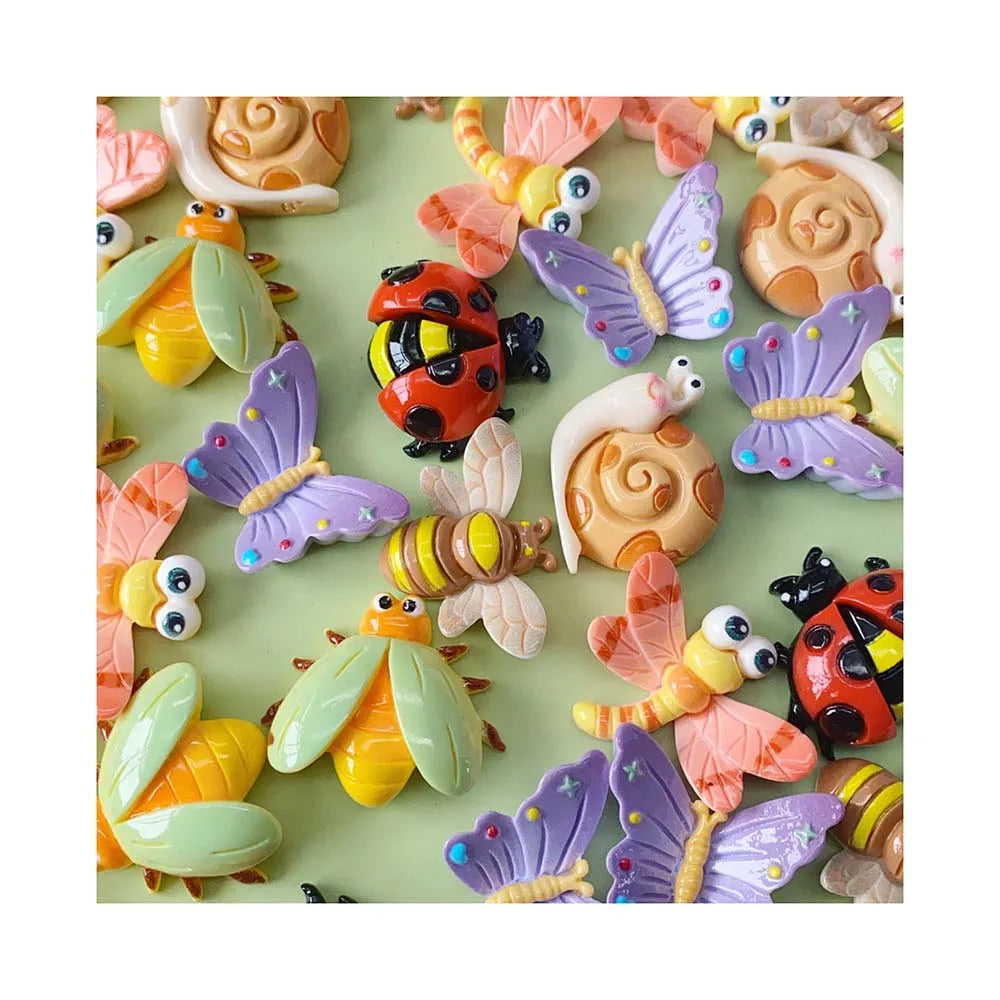 Kawaii 100pcs Flatback Resin Cabochon Beetle Snail Dragonfly Bee for Phone Decor DIY Jewelry Accessory Crafts