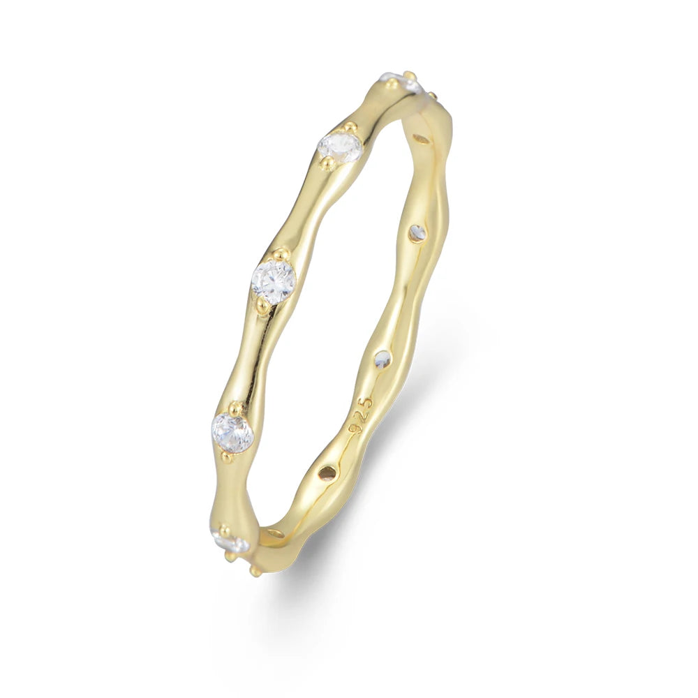 Fashion Luxury 925 Silver Ring 14k Gold Plated Wedding Engagement Finger Ring for Women