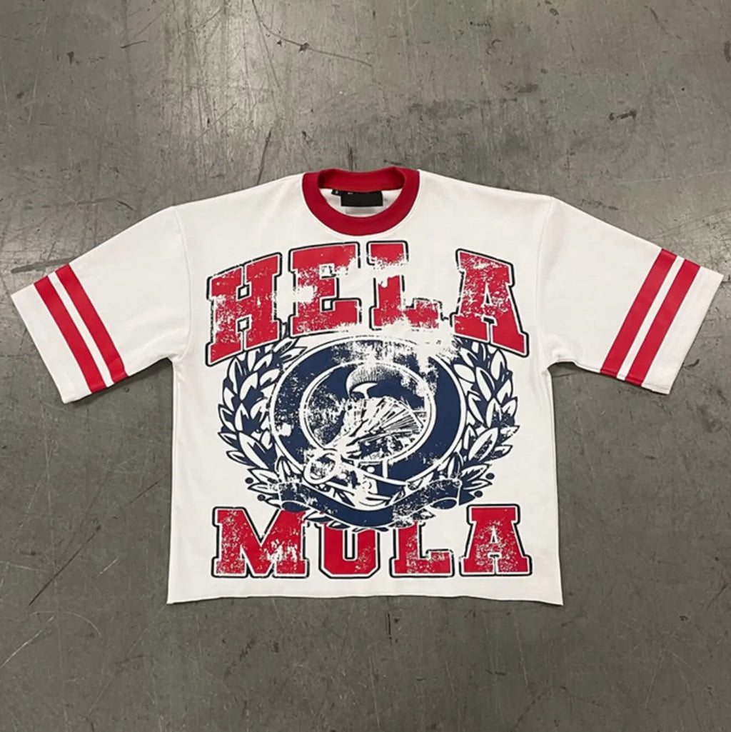 Custom New Streetwear T-Shirt 100% Cotton Color Block Ringer Crack Printing Oversized Boxy Fit Heavyweight T Shirt
