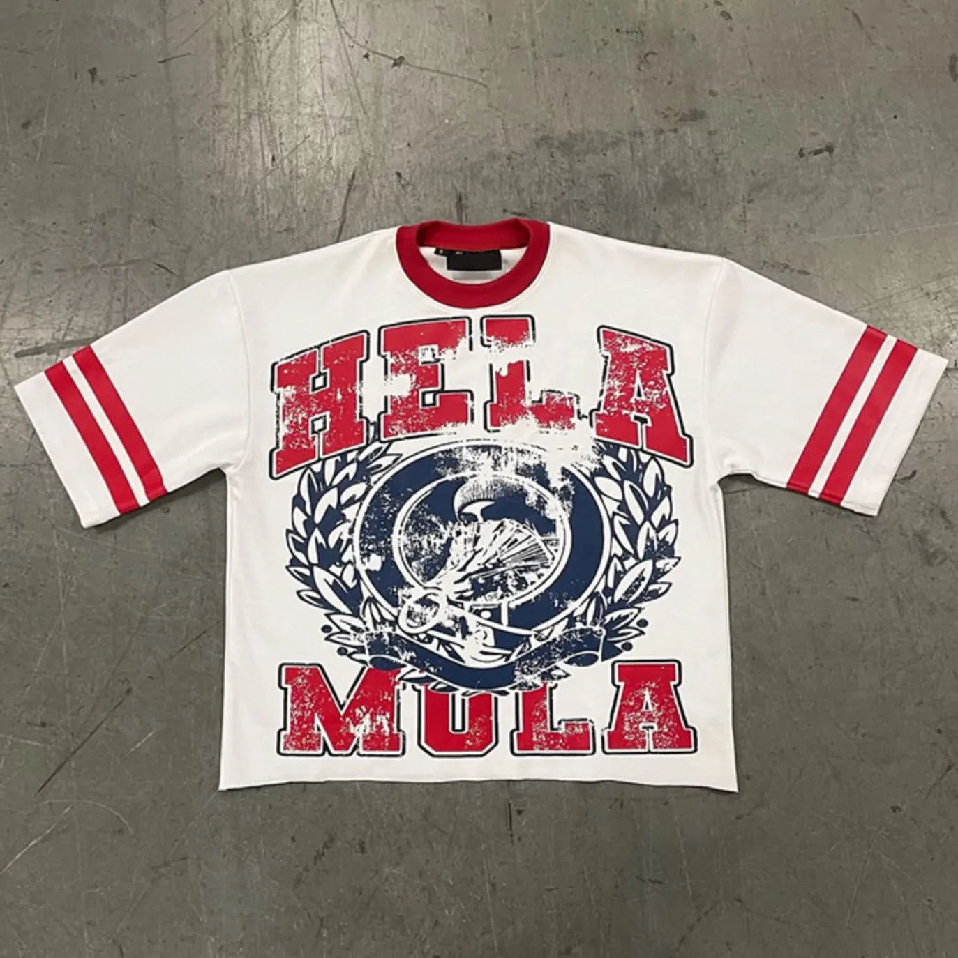 Custom New Streetwear T-Shirt 100% Cotton Color Block Ringer Crack Printing Oversized Boxy Fit Heavyweight T Shirt