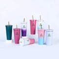 Classic Design 18oz Stainless Steel Pink Coffee Tumbler With Straw Glitter Shape