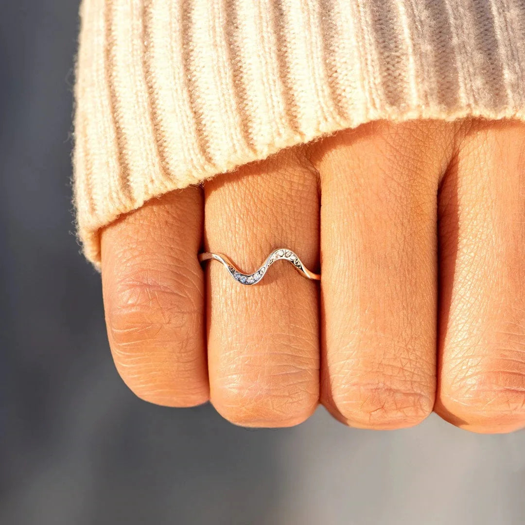 Wholesale New Design Wave Rings Open Adjustable Zircon 925 Sterling Silver Rings for Women and Girls