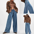 Custom Women's Vintage Acid Wash Y2K Cotton Denim Baggy Fit Jeans Super Wide Leg Embroidered Patch Mid Waist Loose Summer Autumn