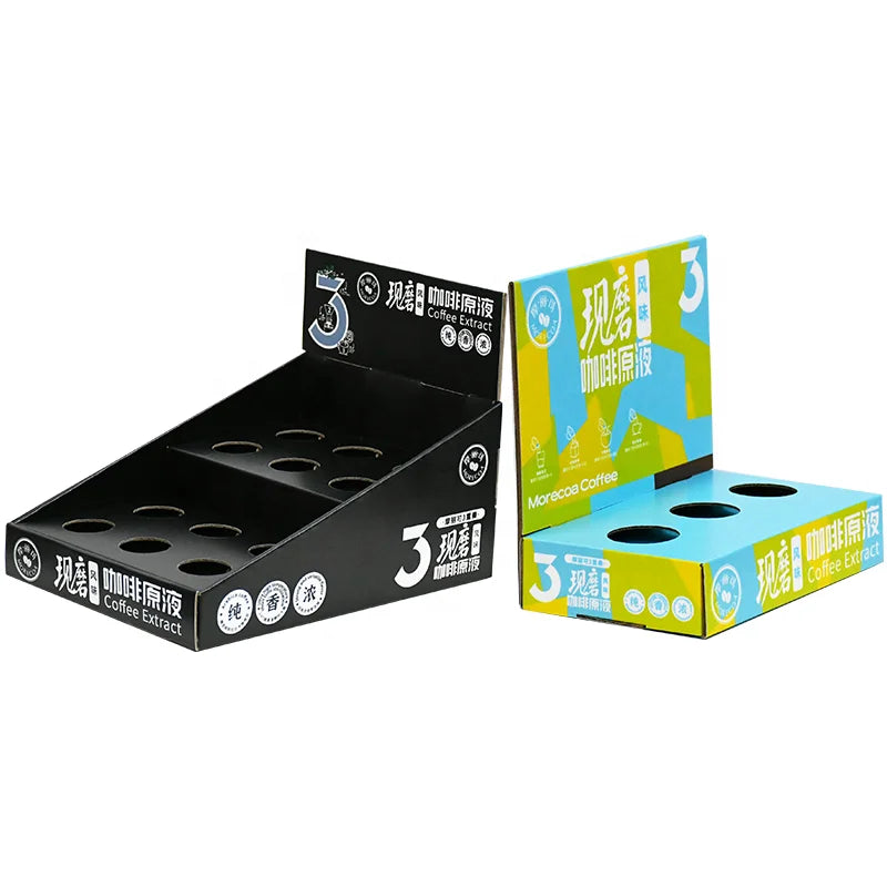 Hot Coffee Drink Paper Display Shelf Modern Eco-Friendly Foldable Stand for Retail Beverage Promotion