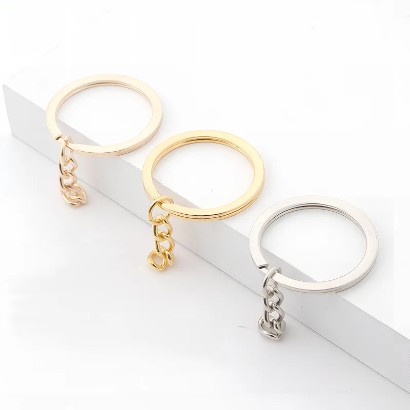 Wholesale 25mm/30mm Metal Keychain Pendant Accessories Connectors Link Ring Various Color Flat Split Key Ring With 4 Link Chain