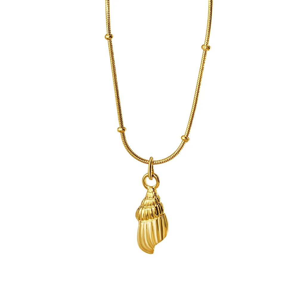 Ocean Series 18K Gold Plated Stainless Steel Conch Pendant Necklace Link Chain Snake Clip Bead for Parties Hot Style Jewelry